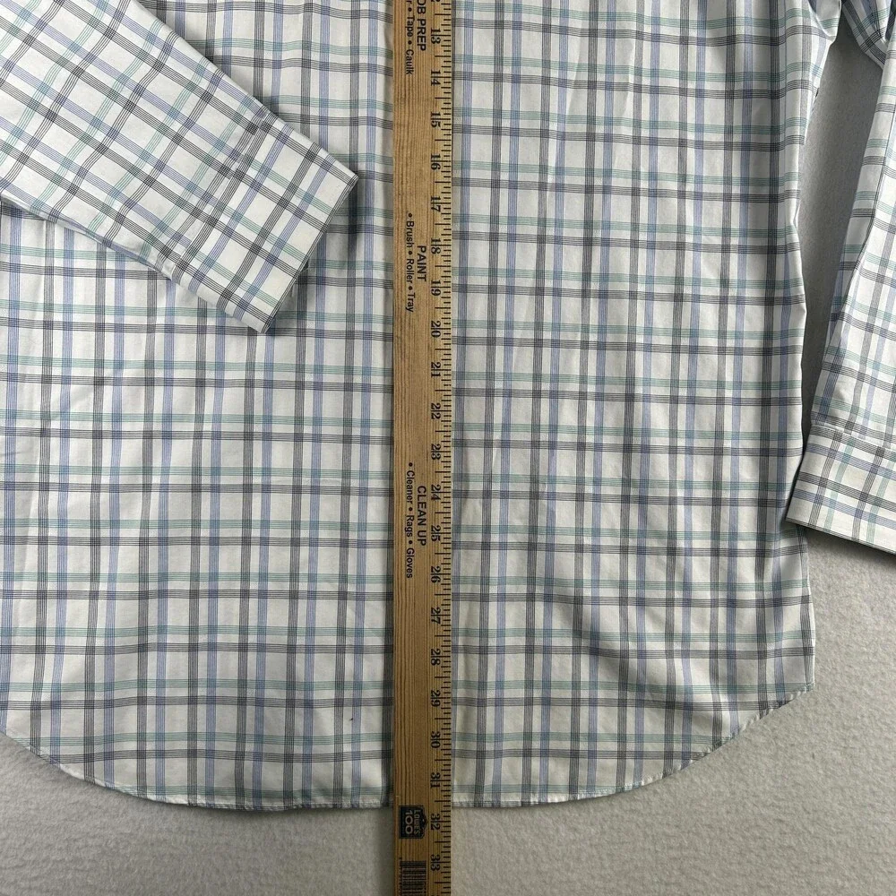 Banana Republic Dress Shirt Mens 16-16.5 L Blue Plaid Slim Fit Non Iron